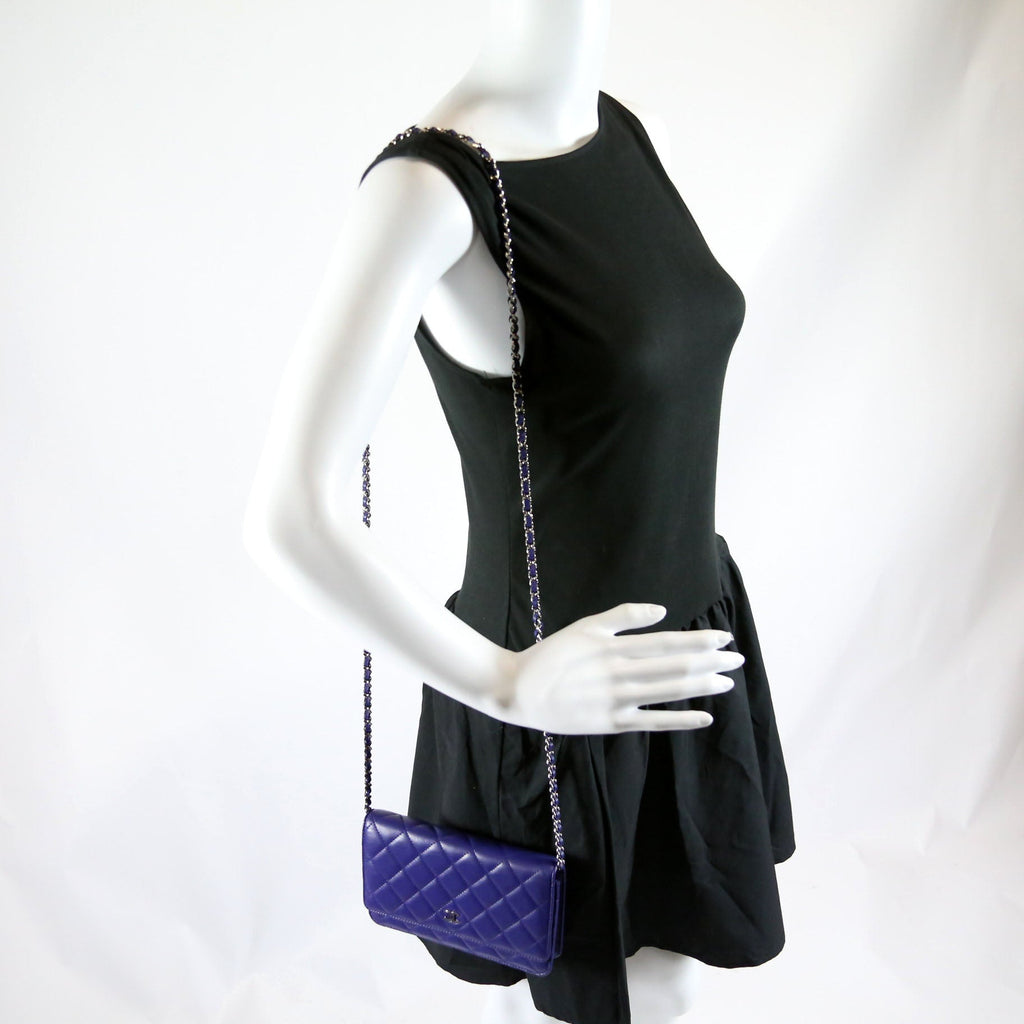 Wallet On Chain Quilted Lambskin Blue