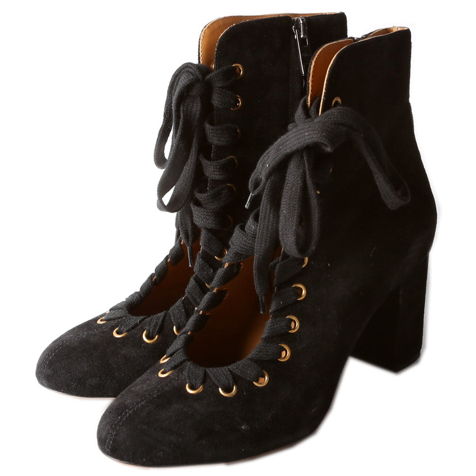 Lace Up Suede Ankle Boots Size 38.5 Black