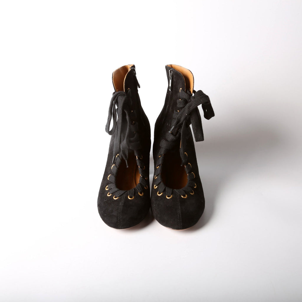 Lace Up Suede Ankle Boots Size 38.5 Black