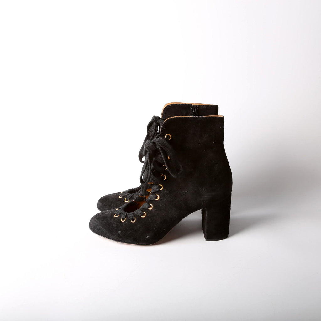 Lace Up Suede Ankle Boots Size 38.5 Black