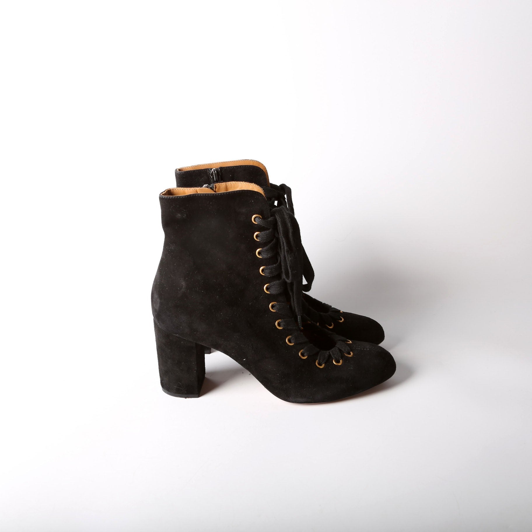 Lace Up Suede Ankle Boots Size 38.5 Black