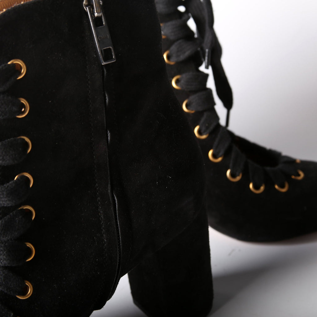 Lace Up Suede Ankle Boots Size 38.5 Black