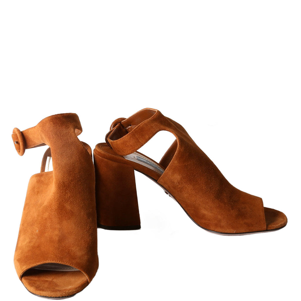 Prada Suede Slingback Pumps Size 37.5 Brown