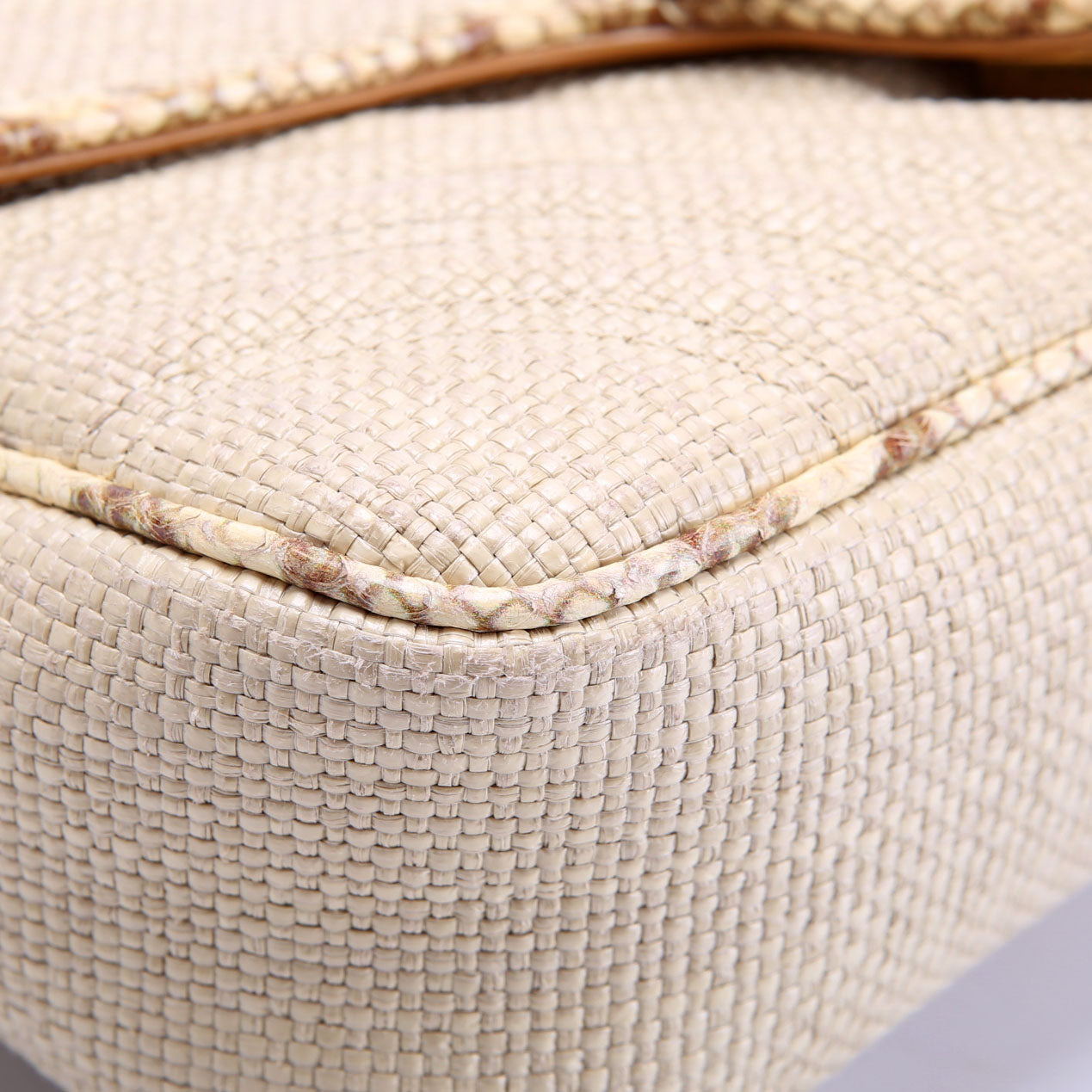 Gucci 443497 Marmont GG Raffia/Snakeskin Shoulder Small Flap Beige