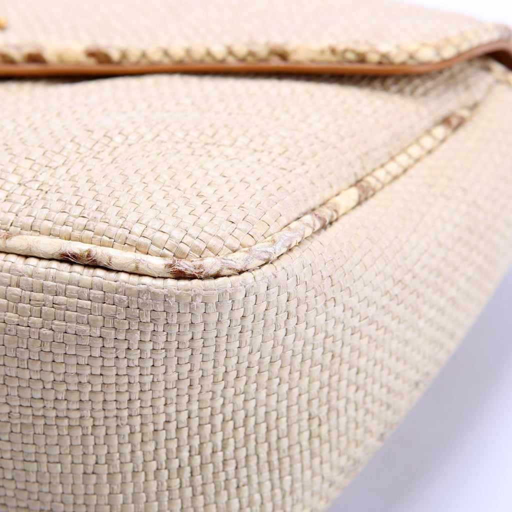 Gucci 443497 Marmont GG Raffia/Snakeskin Shoulder Small Flap Beige