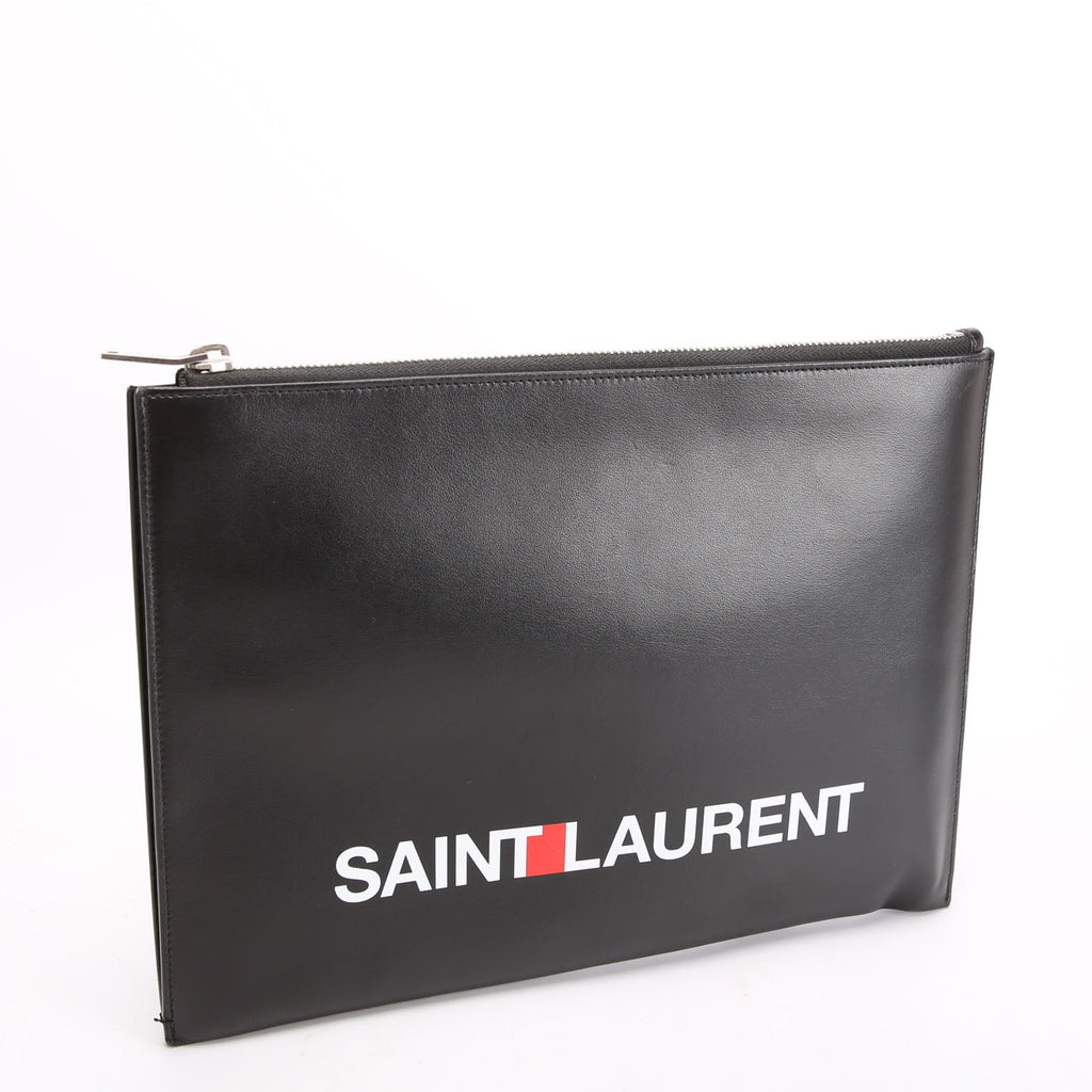 Logo Calfskin Leather Clutch 397294 Black