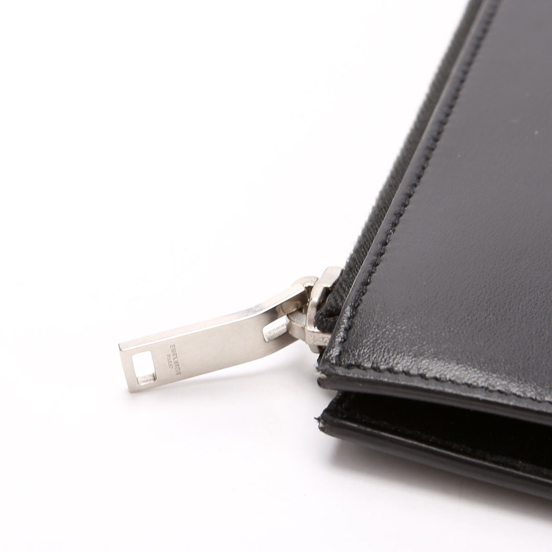 Logo Calfskin Leather Clutch 397294 Black