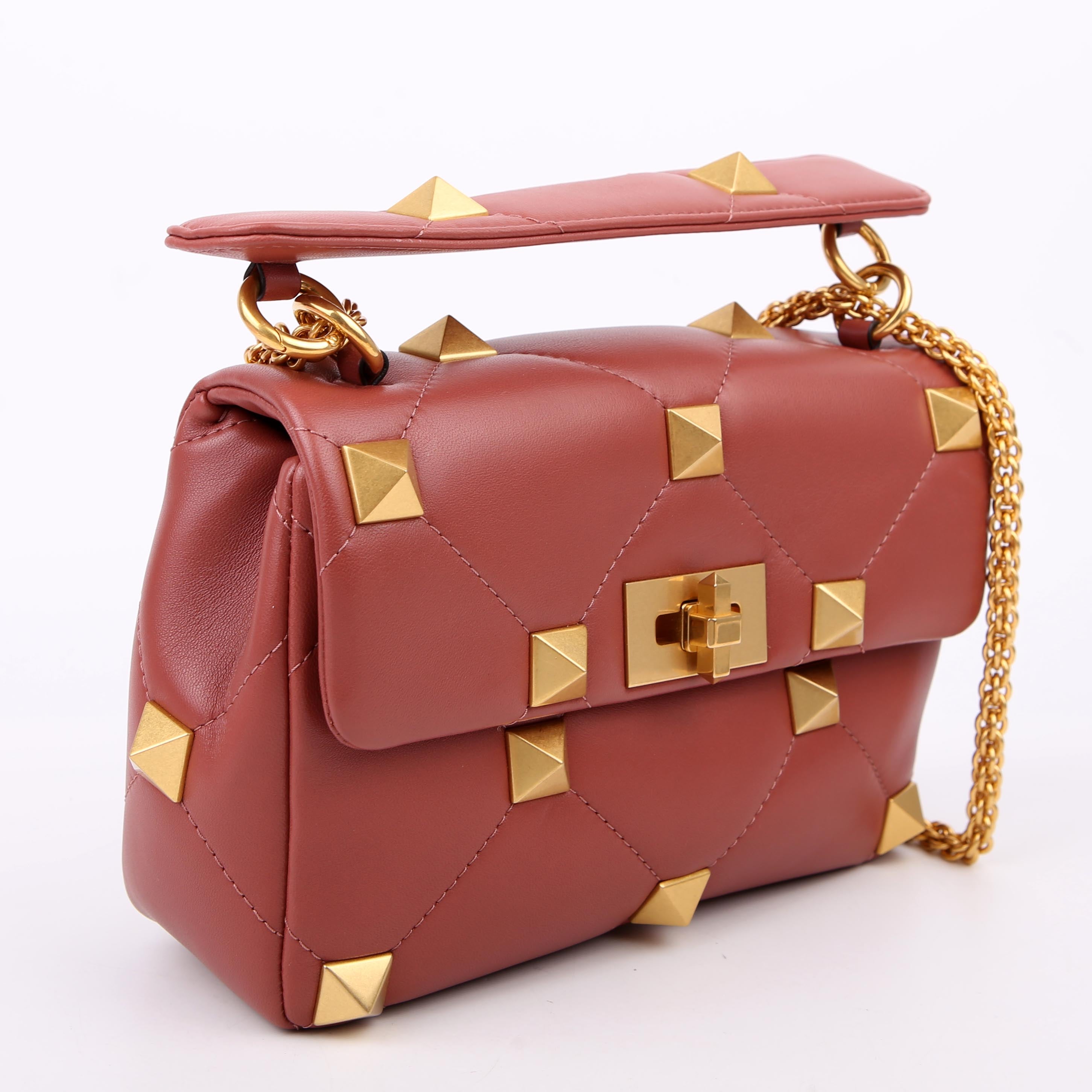 Roman Stud Medium Shoulder Bag Pink