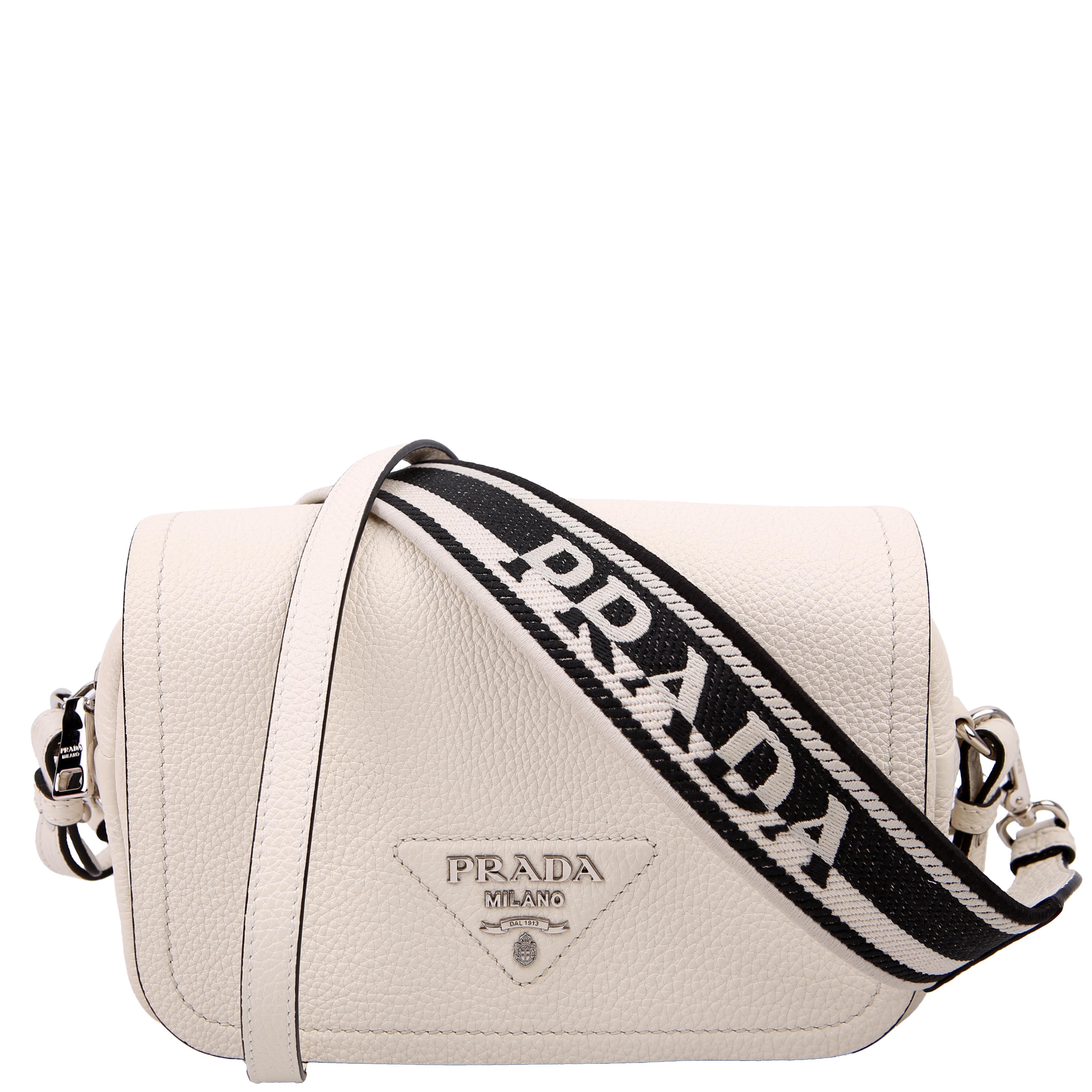 1BD314 Logo Leather Shoulder Small White