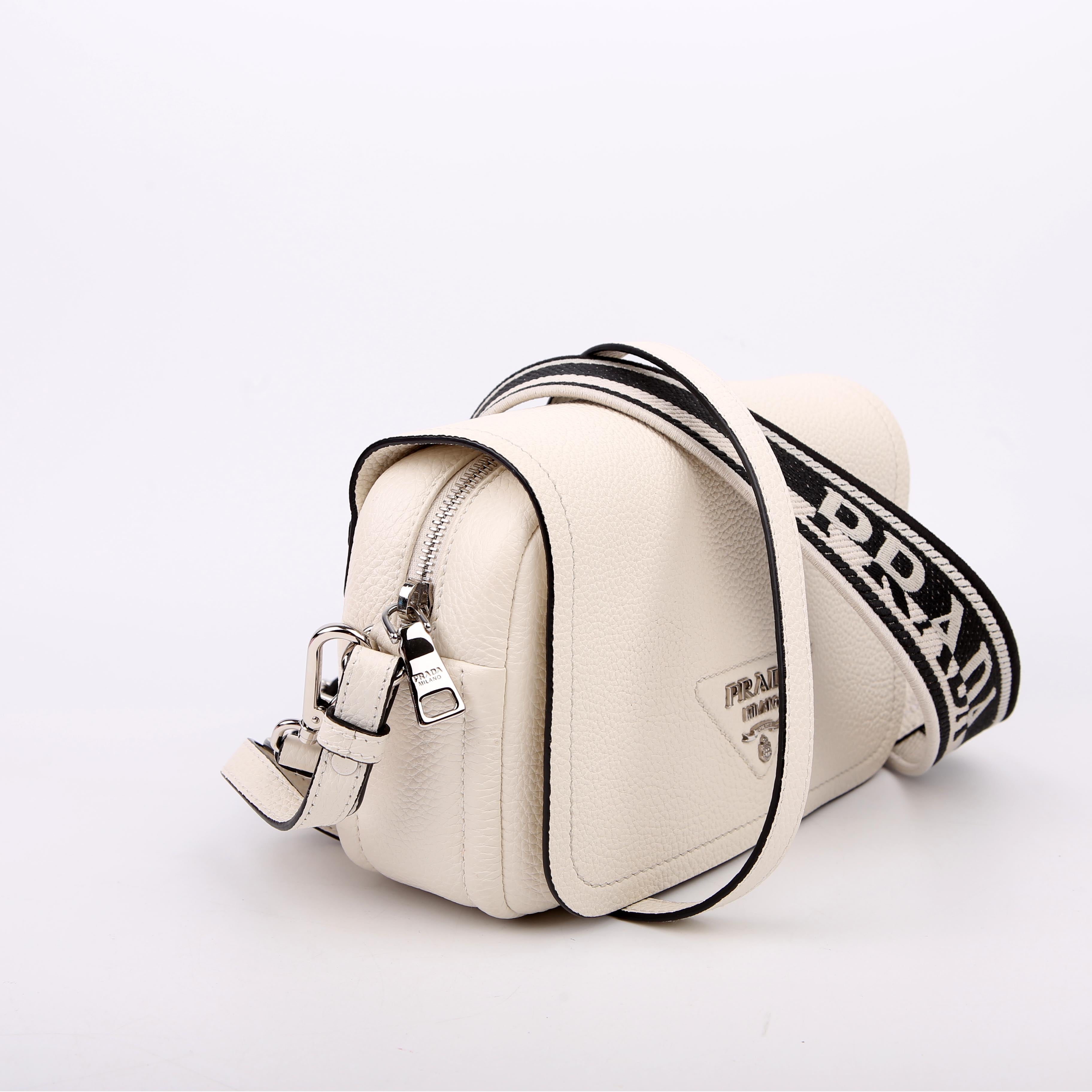 1BD314 Logo Leather Shoulder Small White