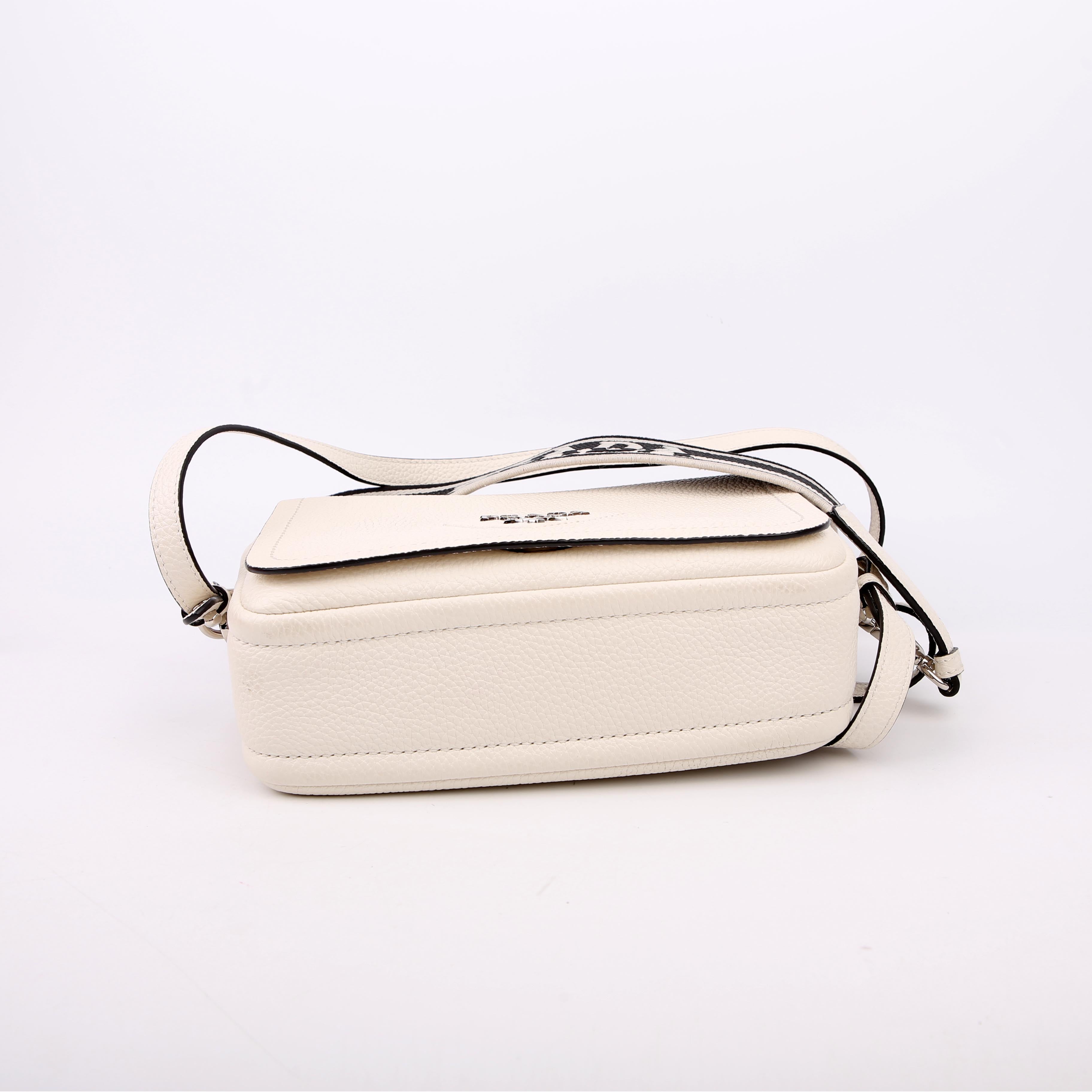 1BD314 Logo Leather Shoulder Small White