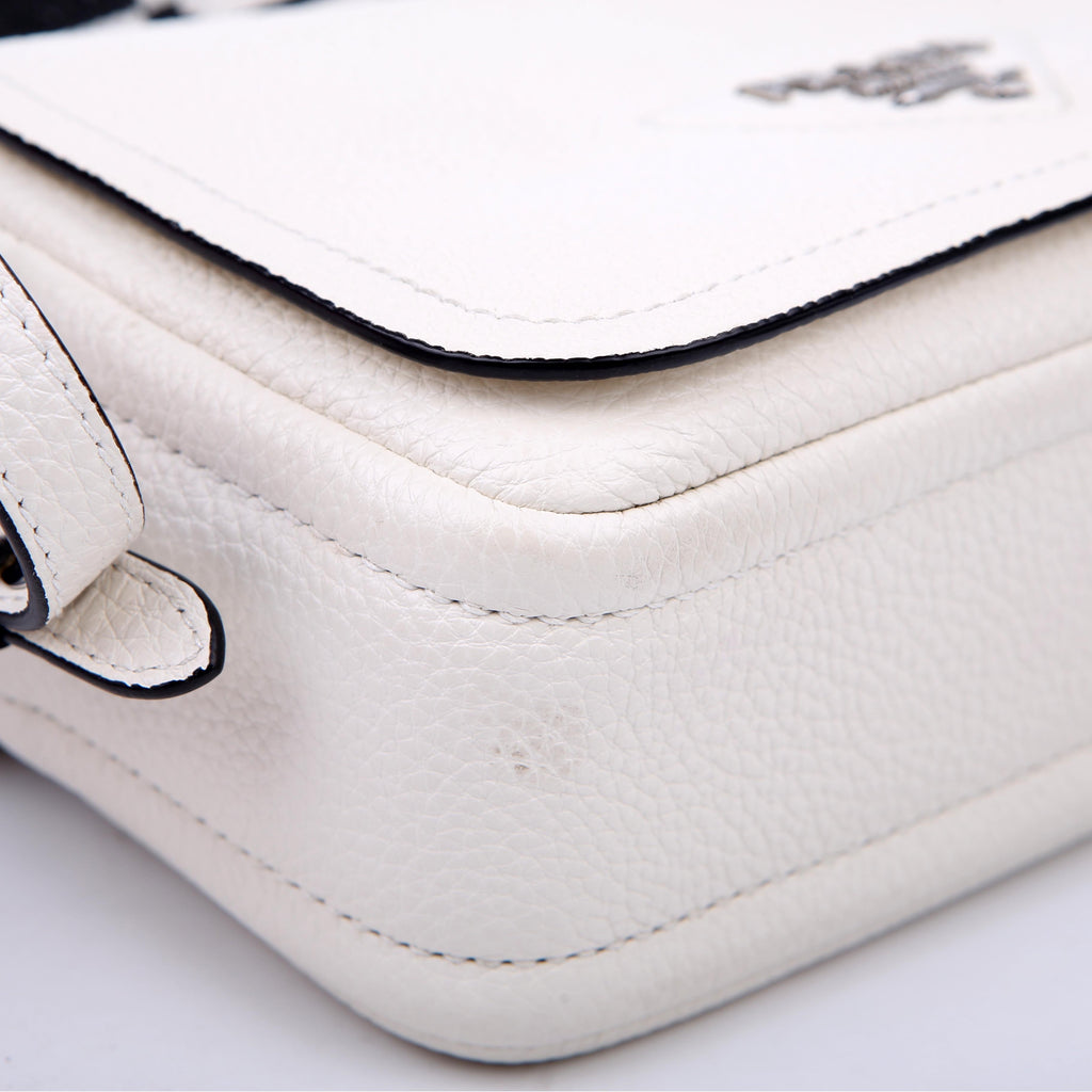 1BD314 Logo Leather Shoulder Small White