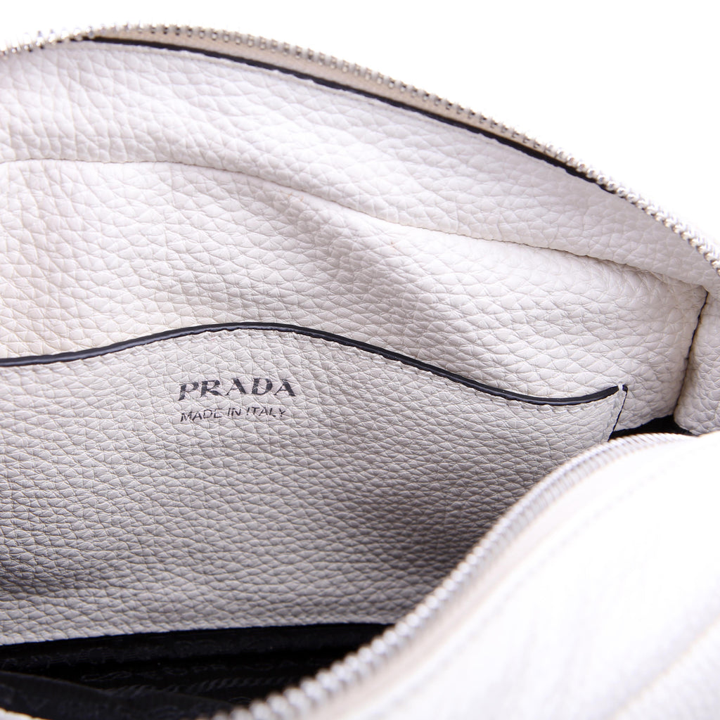 1BD314 Logo Leather Shoulder Small White