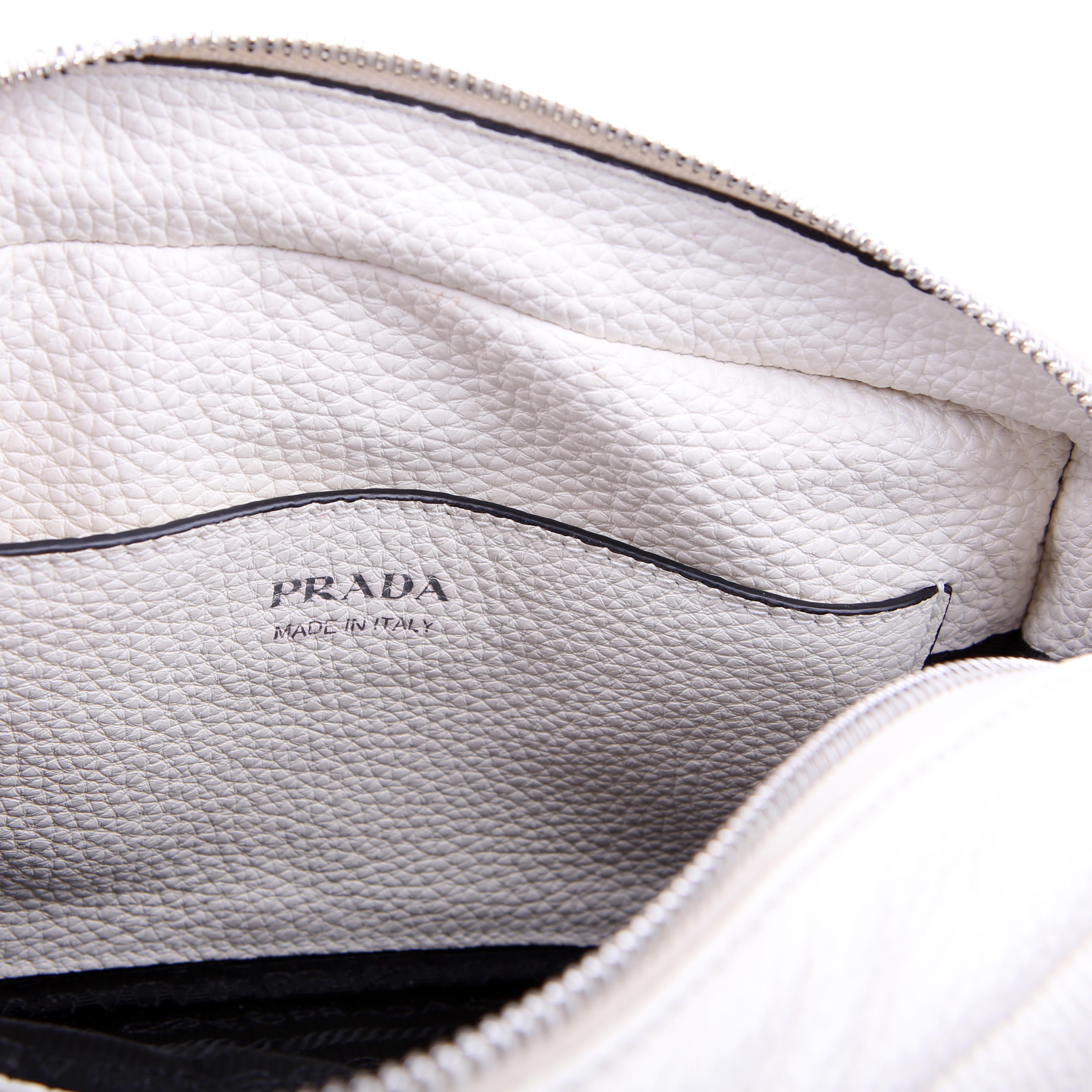 1BD314 Logo Leather Shoulder Small White