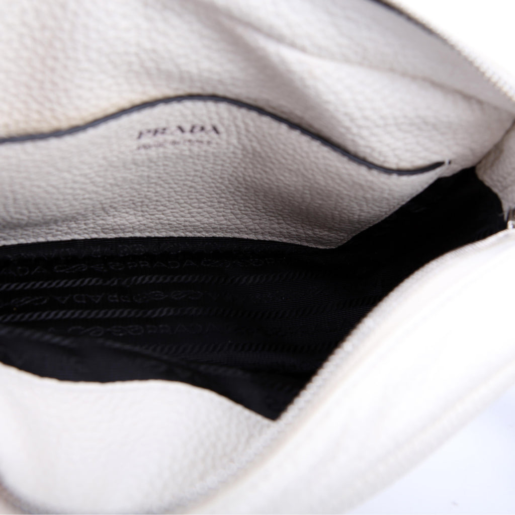 1BD314 Logo Leather Shoulder Small White