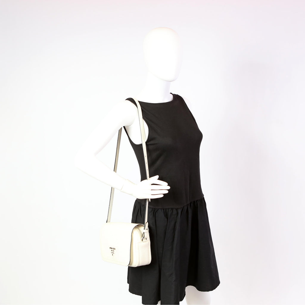 1BD314 Logo Leather Shoulder Small White