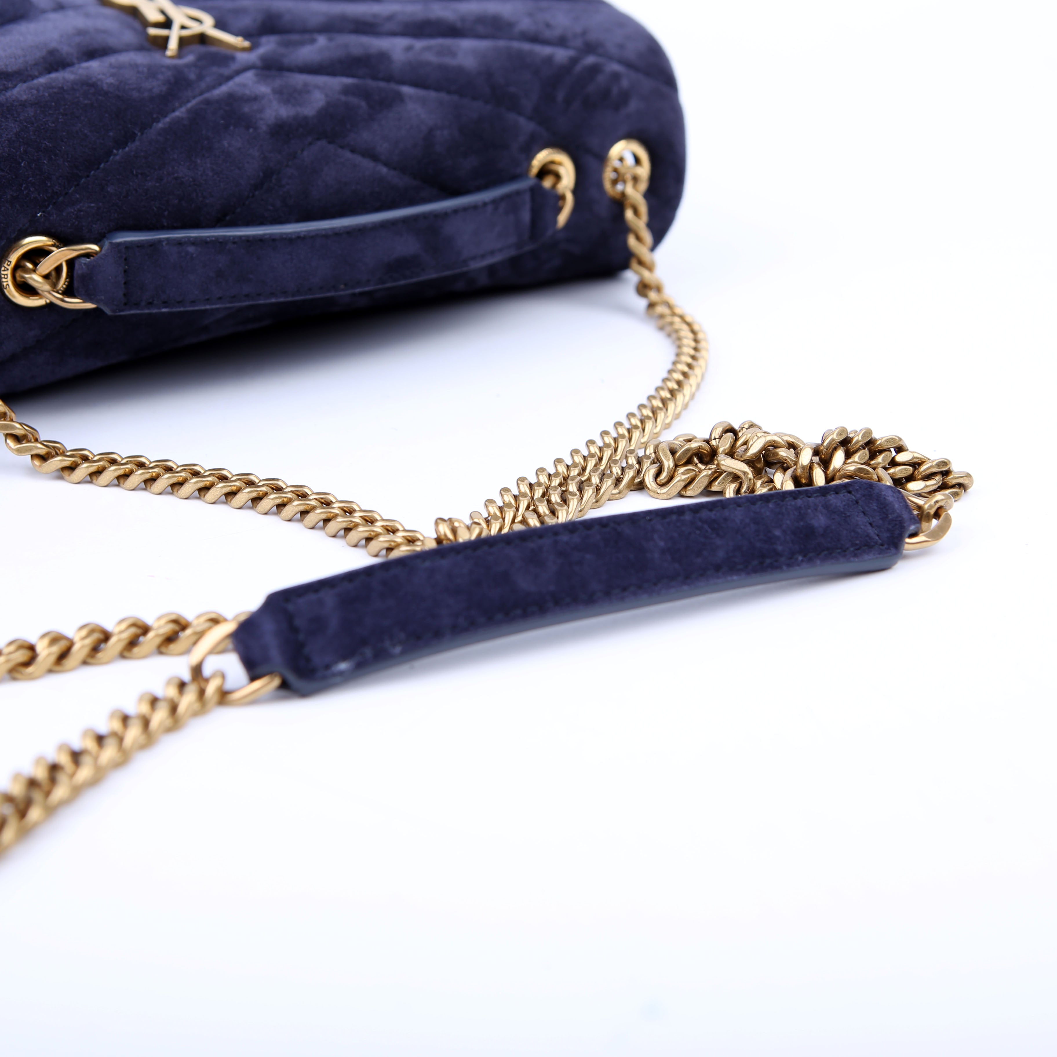 Loulou Satchel Small Suede Navy