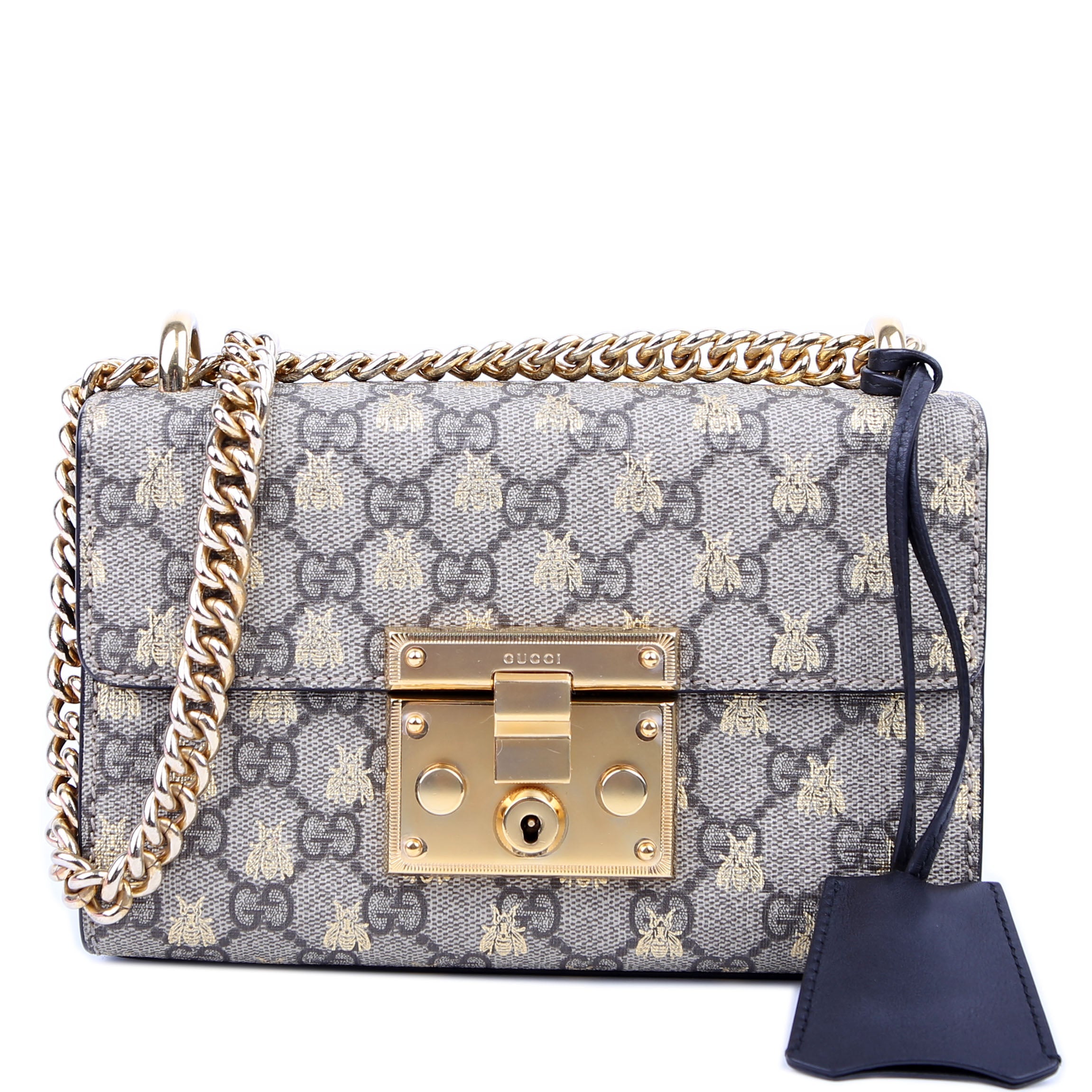 409487 Padlock GG Supreme Bee Small Tan/Black