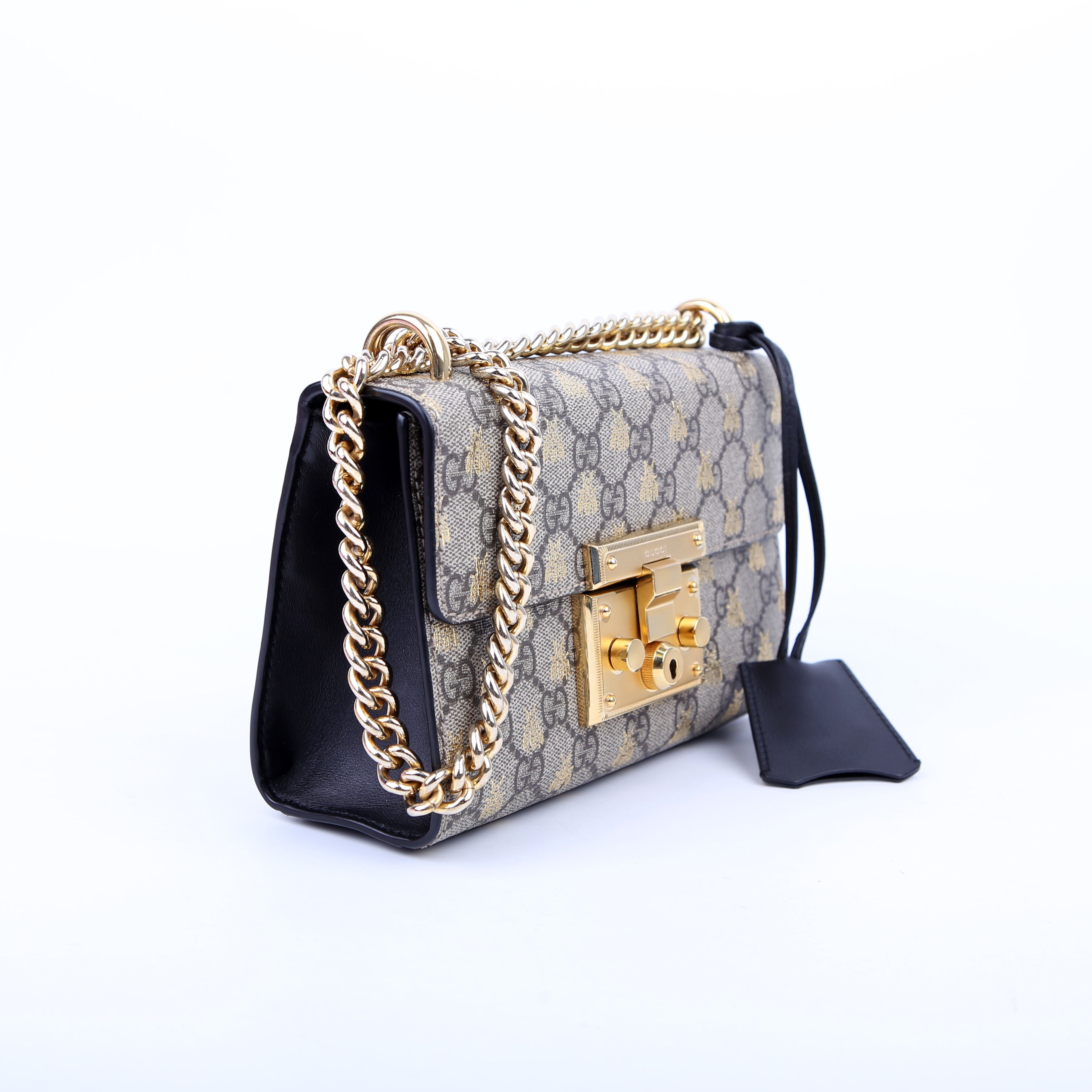 409487 Padlock GG Supreme Bee Small Tan/Black