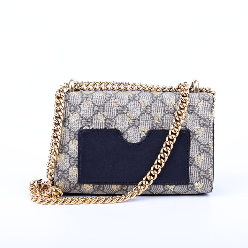 409487 Padlock GG Supreme Bee Small Tan/Black