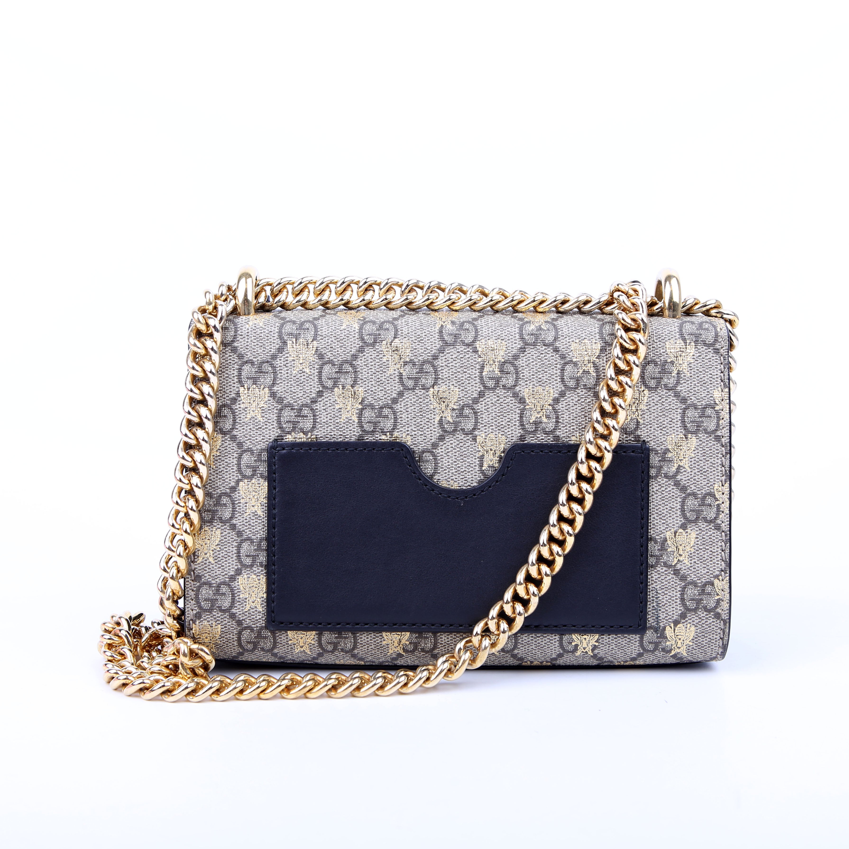 409487 Padlock GG Supreme Bee Small Tan/Black