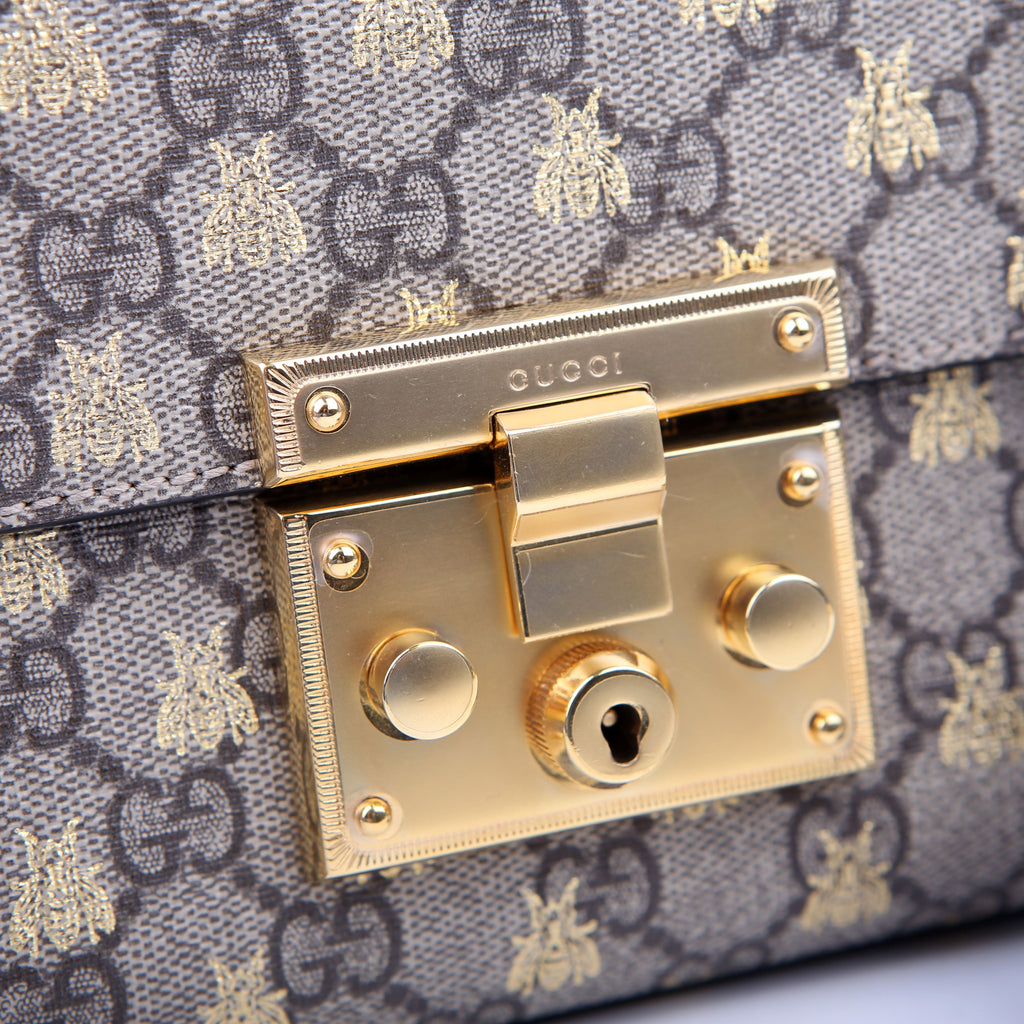 409487 Padlock GG Supreme Bee Small Tan/Black