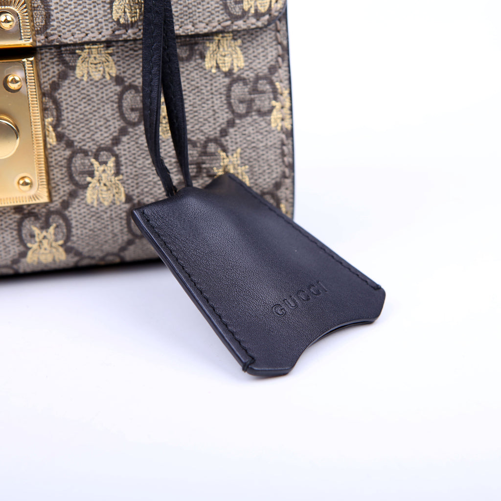 409487 Padlock GG Supreme Bee Small Tan/Black