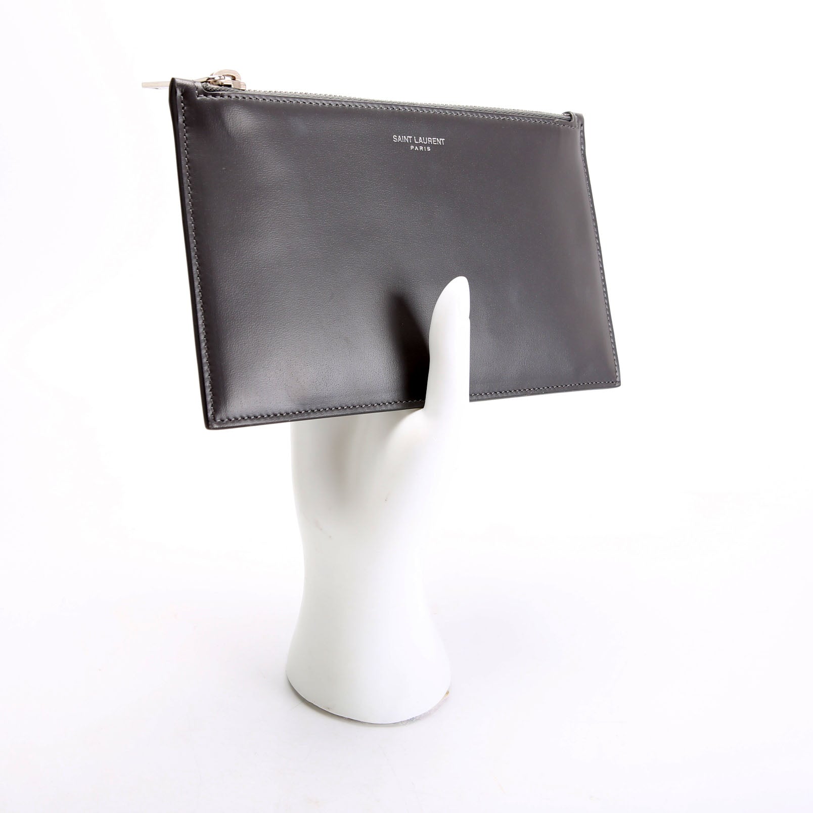 SAINT LAURENT 635097 Calfskin Pouch Small Grey