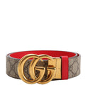 659416 GG Marmont Reversible Supreme/Leather Belt Size 85/34 Beige/Red