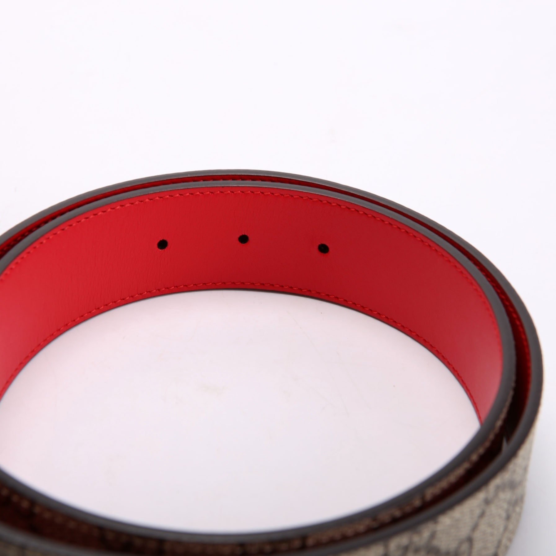 659416 GG Marmont Reversible Supreme/Leather Belt Size 85/34 Beige/Red