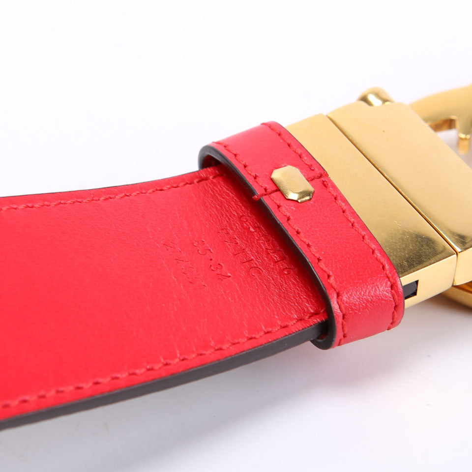 659416 GG Marmont Reversible Supreme/Leather Belt Size 85/34 Beige/Red