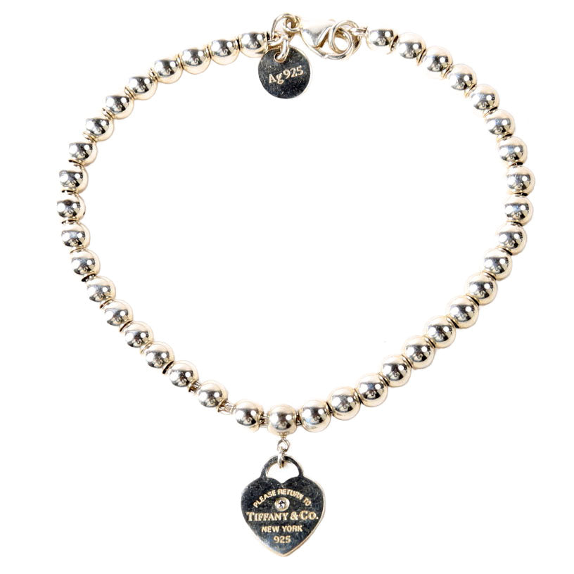 Please Return To Mini Heart With Diamond Bead Chain Bracelet 925