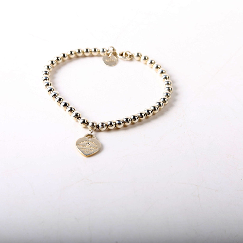 Please Return To Mini Heart With Diamond Bead Chain Bracelet 925
