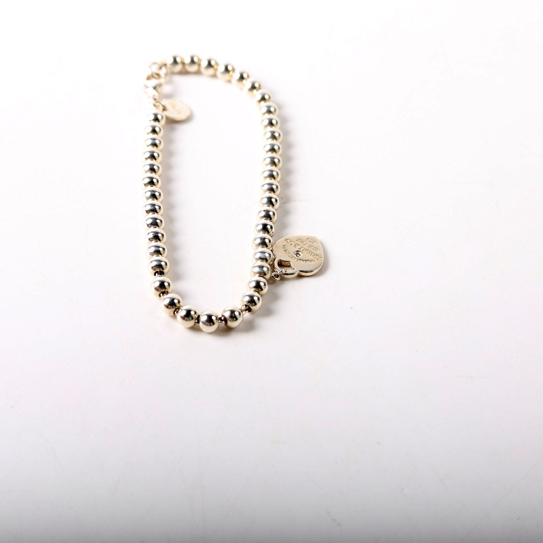 Please Return To Mini Heart With Diamond Bead Chain Bracelet 925