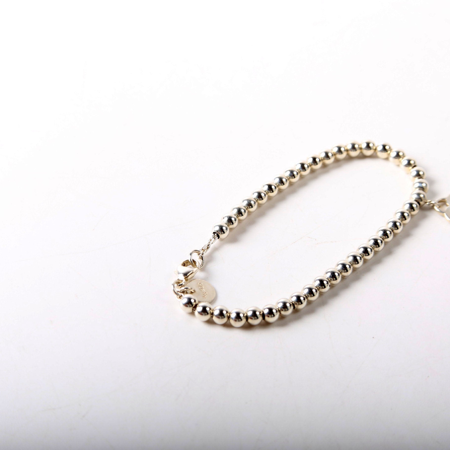 Please Return To Mini Heart With Diamond Bead Chain Bracelet 925