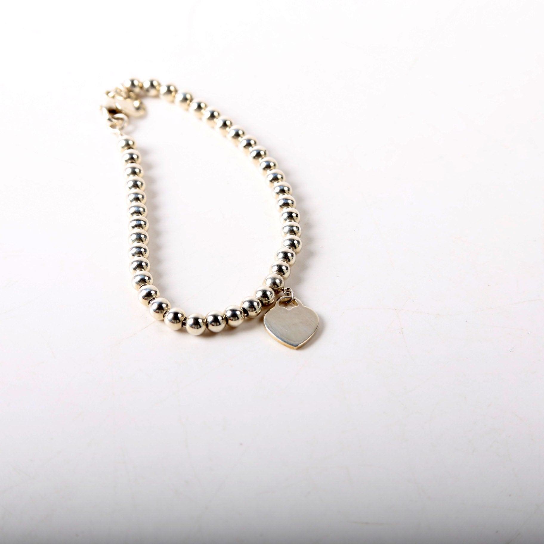 Please Return To Mini Heart With Diamond Bead Chain Bracelet 925