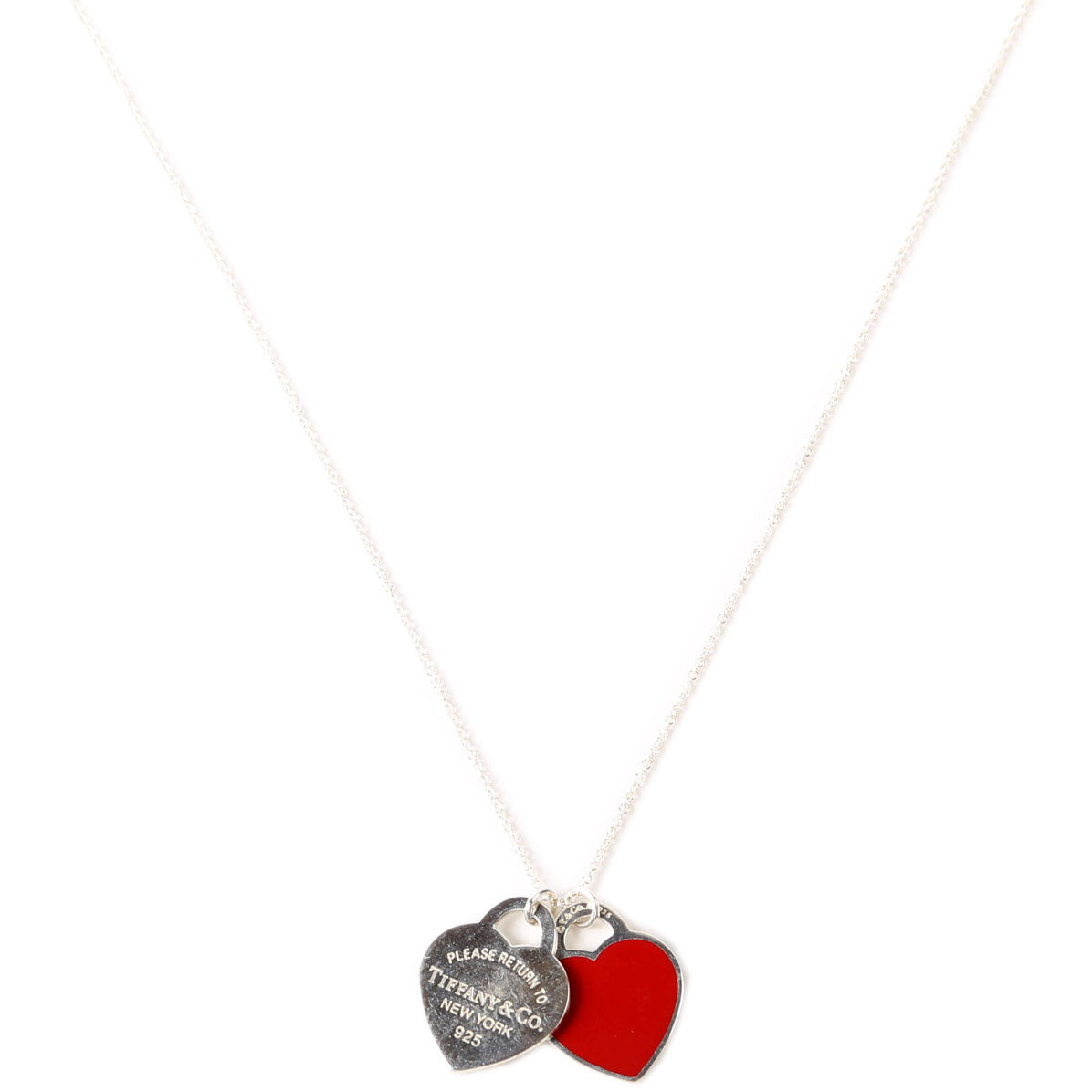 Please Return Small Double Enamel Heart Necklace 925 Red