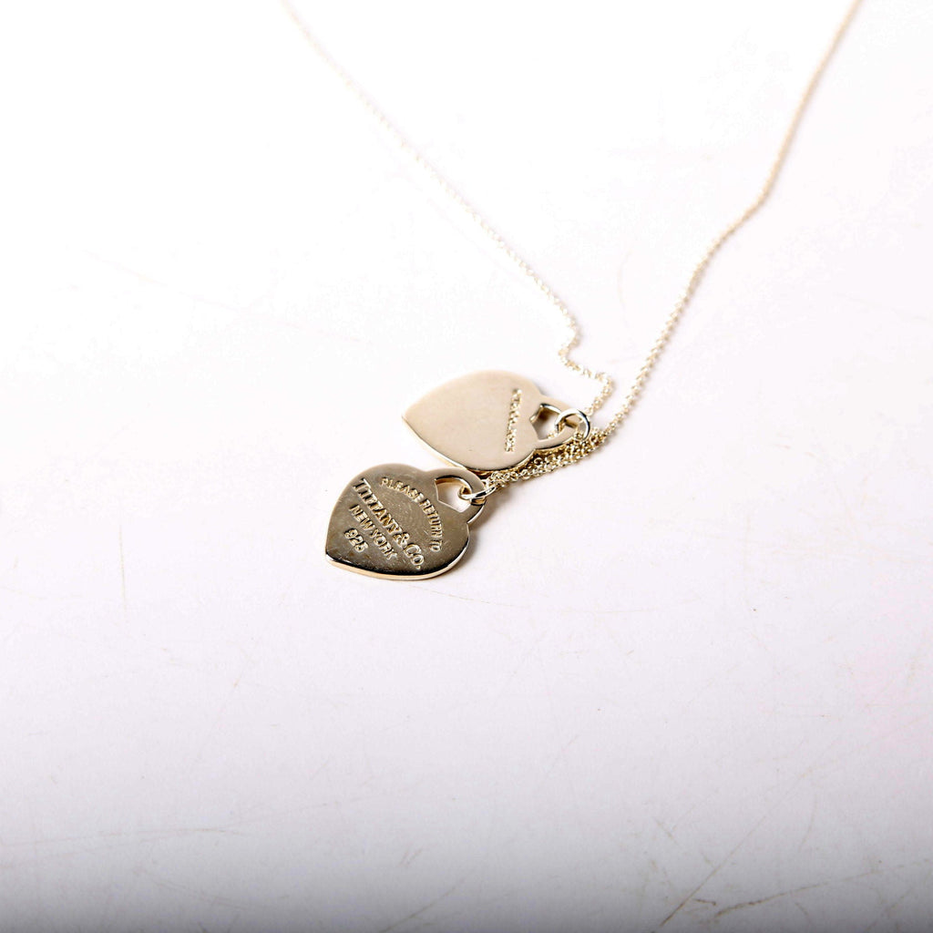 Please Return Small Double Enamel Heart Necklace 925 Red