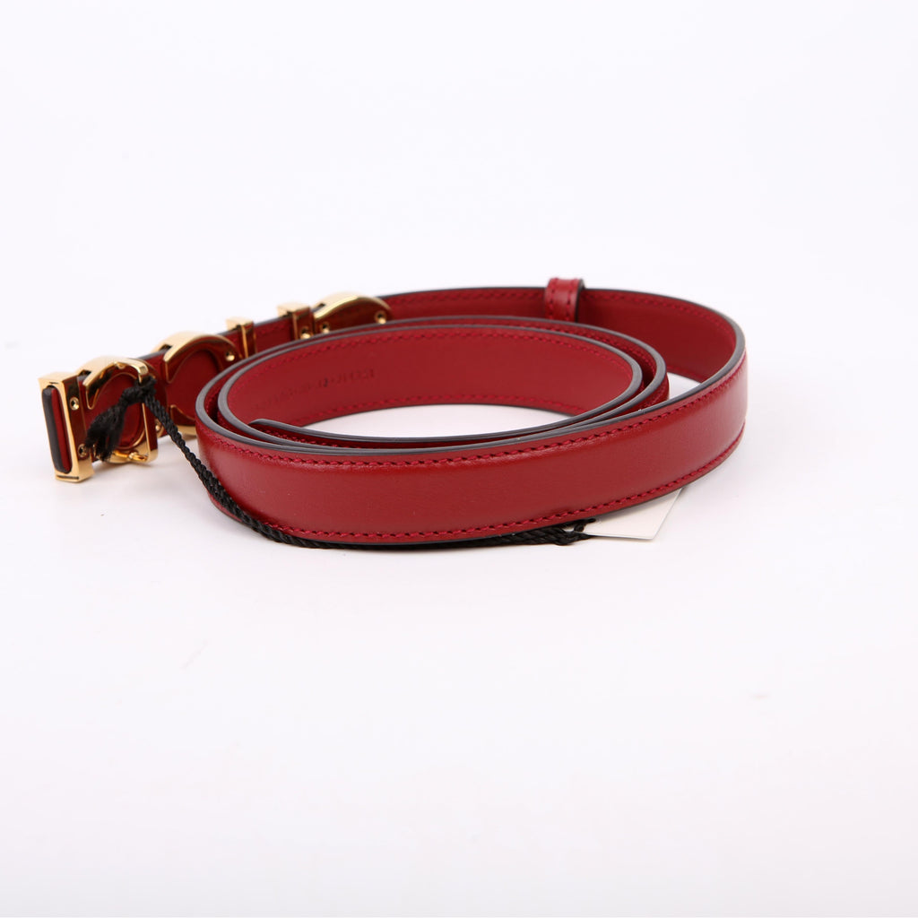 751602 Logo Extra Thin Leather Belt Size 80/32 Red