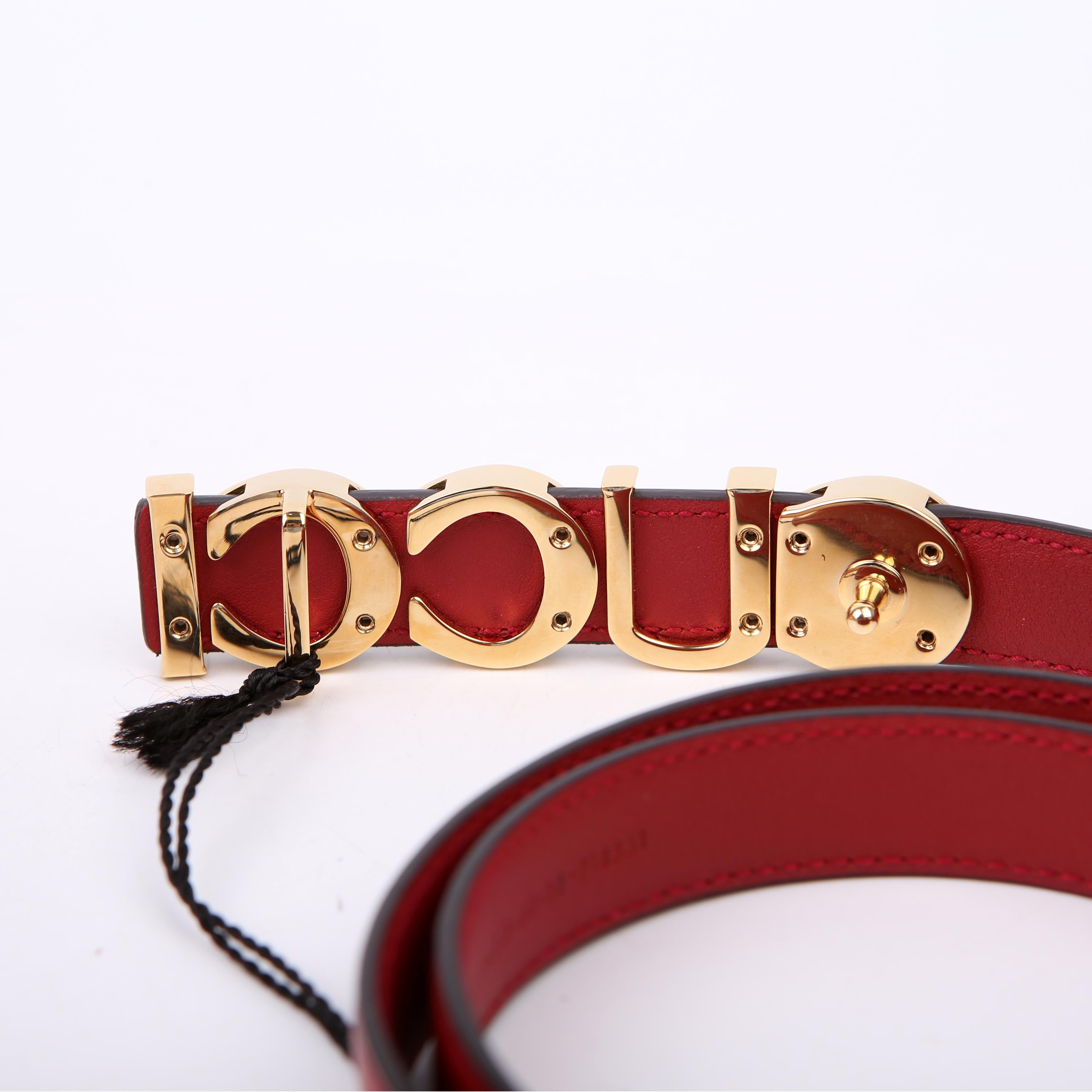 751602 Logo Extra Thin Leather Belt Size 80/32 Red