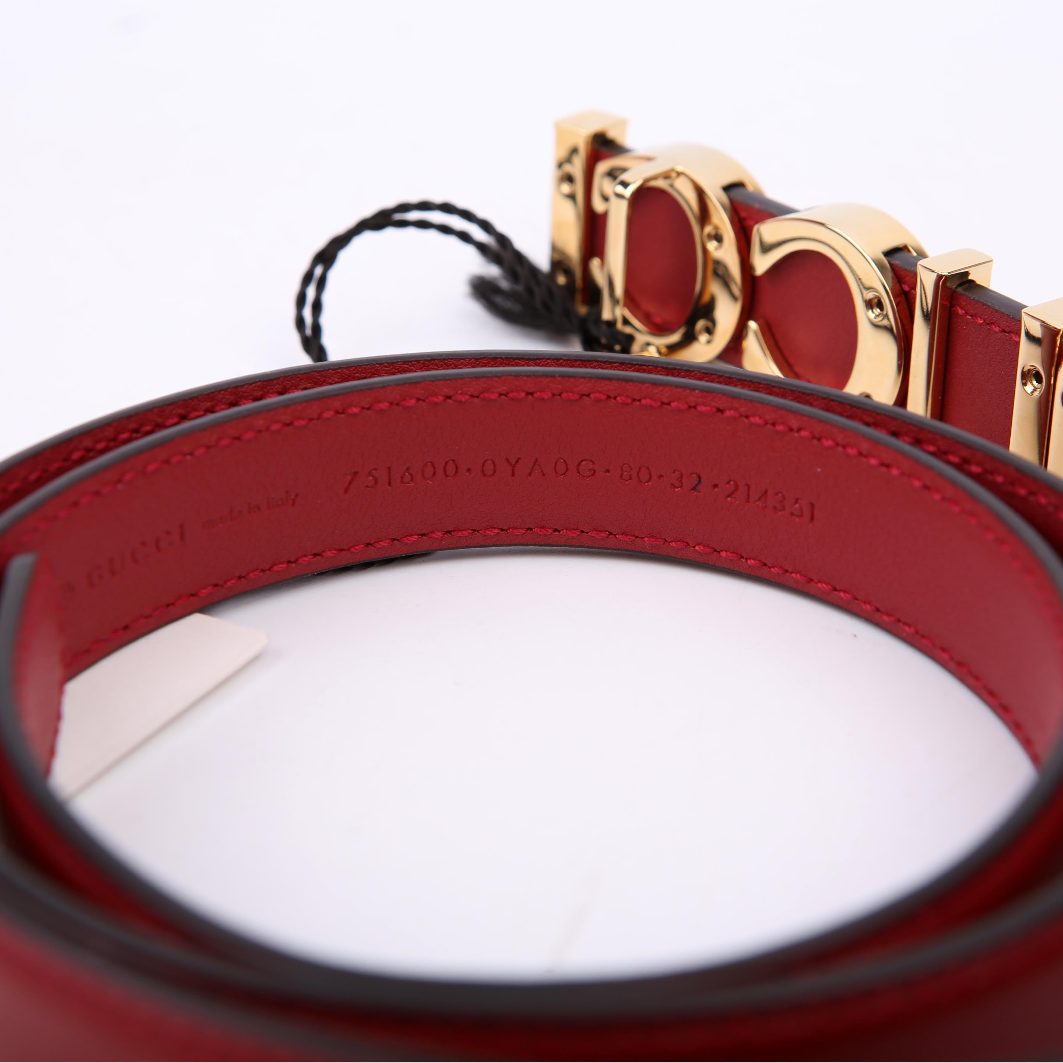 751602 Logo Extra Thin Leather Belt Size 80/32 Red