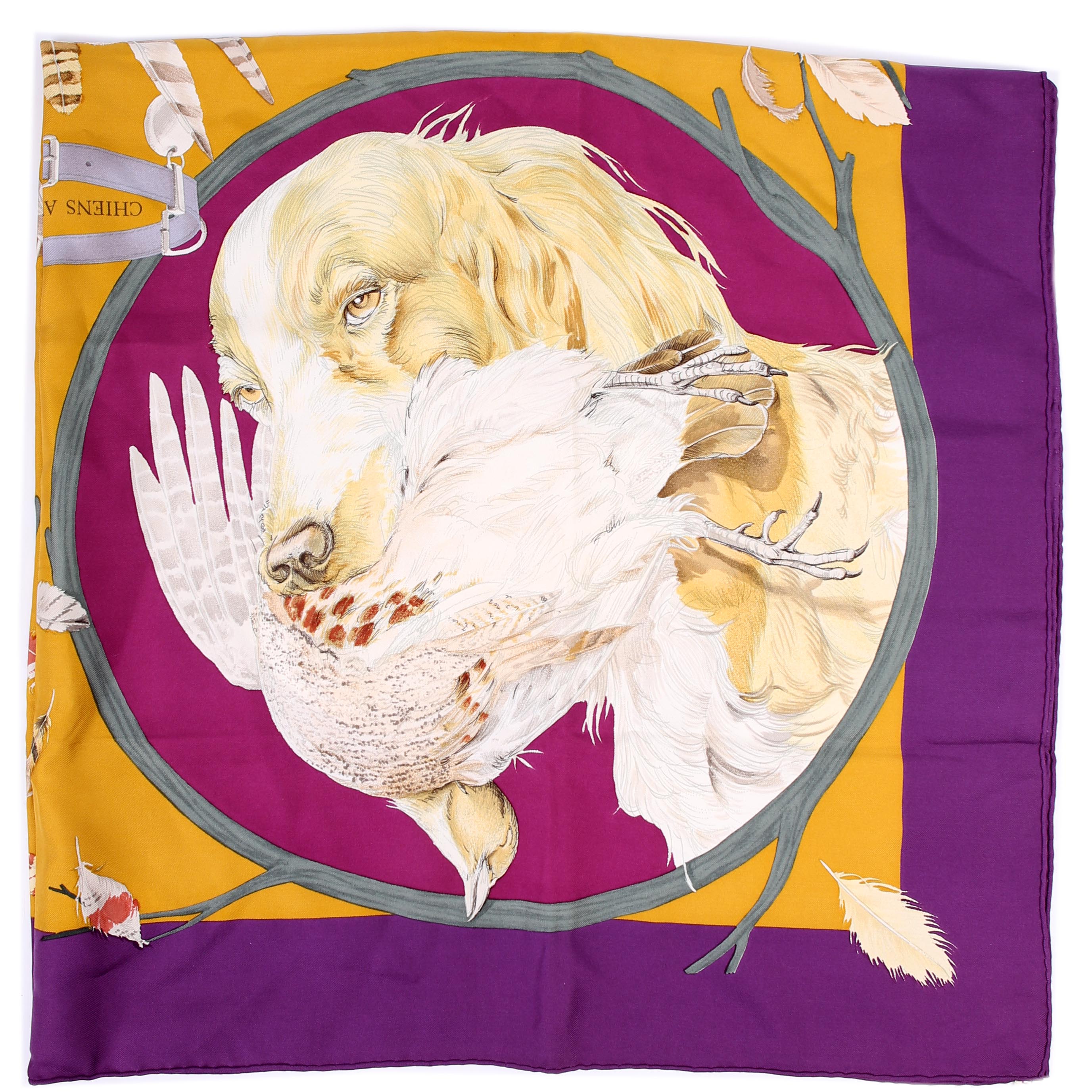 Hermes Chiens Au Rapport Silk Scarf