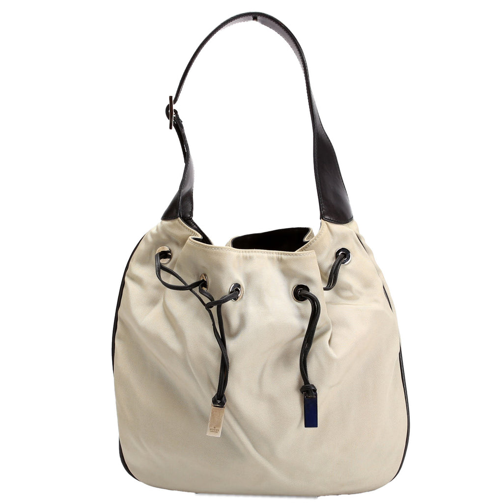 Gucci 001.0340 Jackie 1961 Drawstring Hobo Nylon Beige/Black
