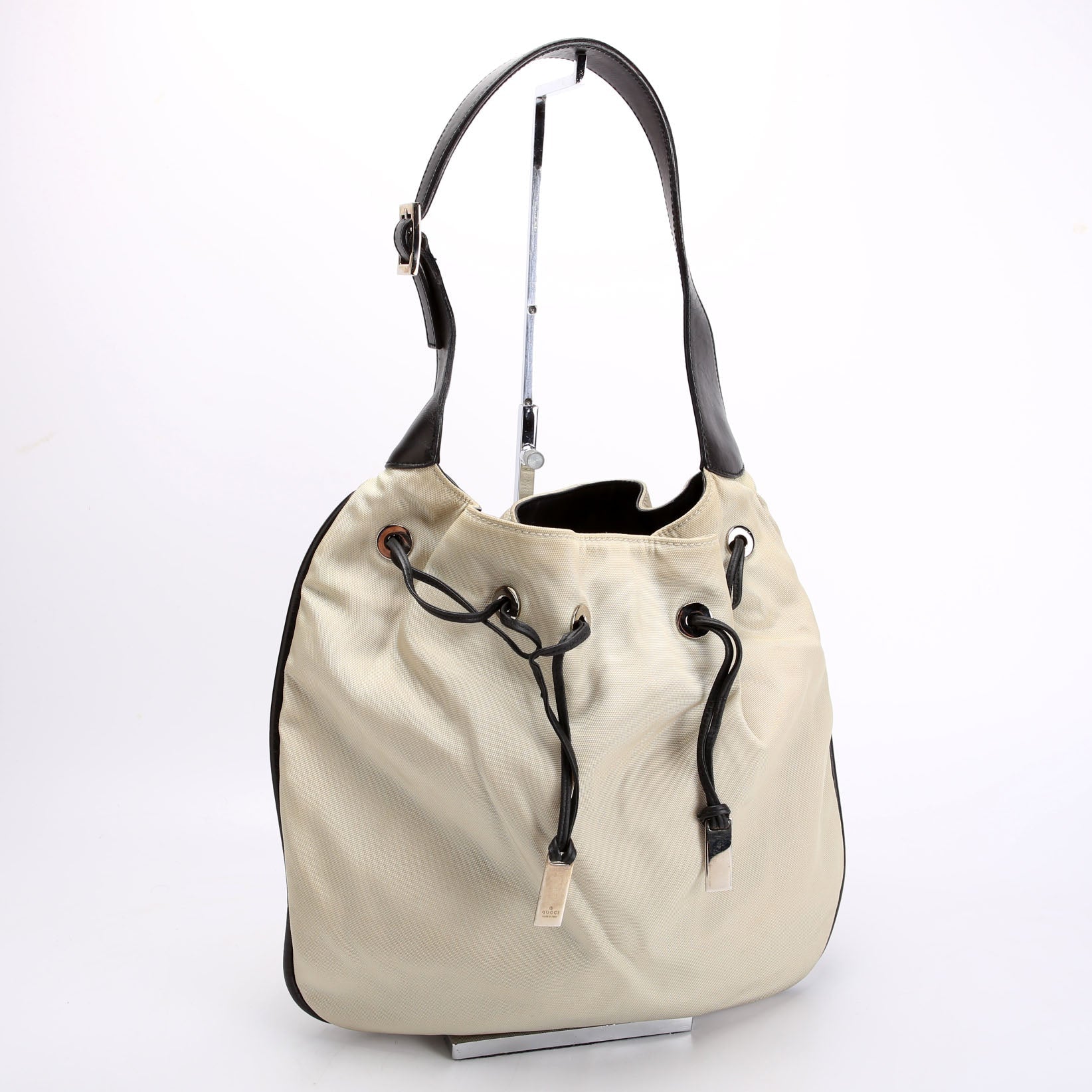 Gucci 001.0340 Jackie 1961 Drawstring Hobo Nylon Beige/Black