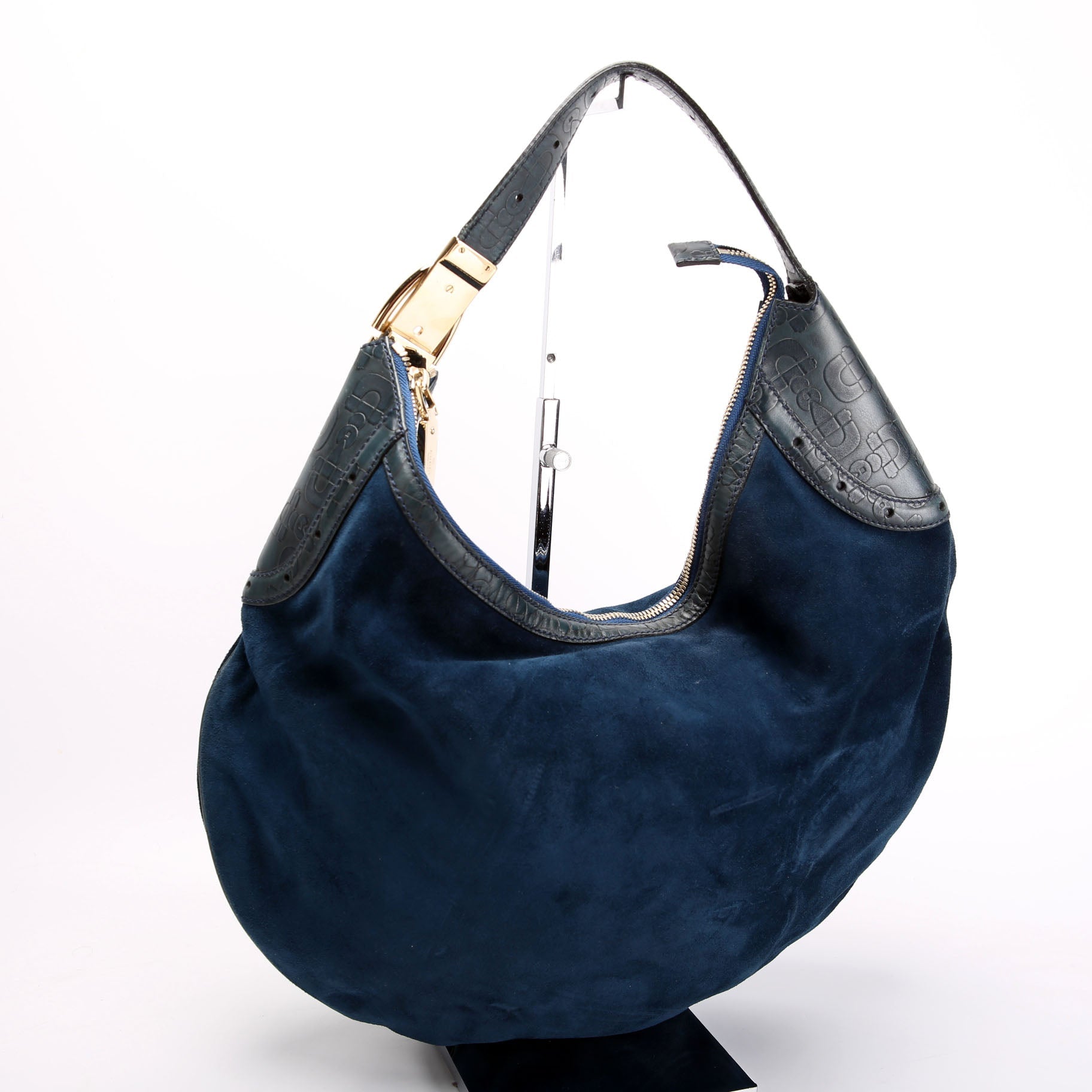 Gucci 145764 Suede Glam Hobo Blue