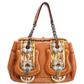 8BN165 B Bag Leather Embroidered Brown