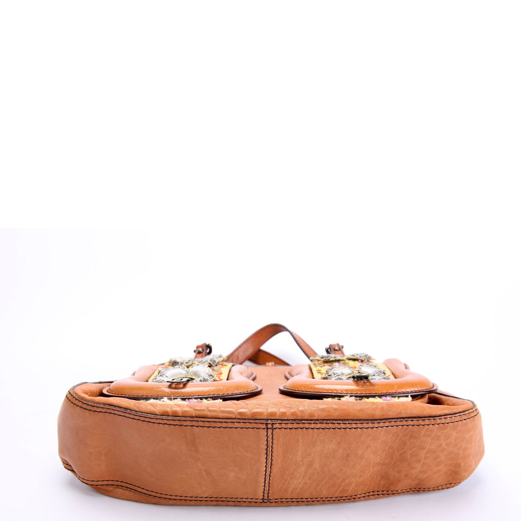 8BN165 B Bag Leather Embroidered Brown