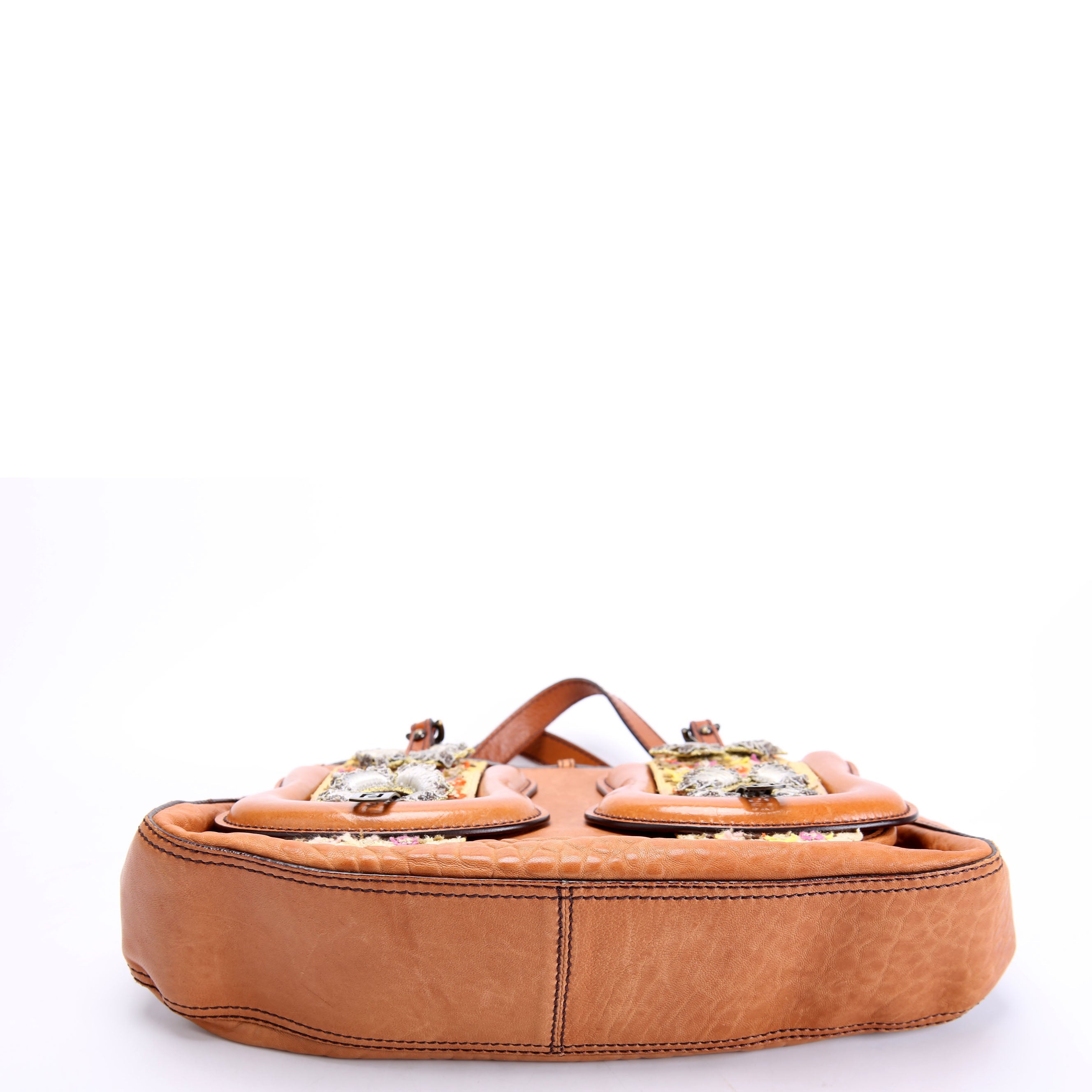 8BN165 B Bag Leather Embroidered Brown