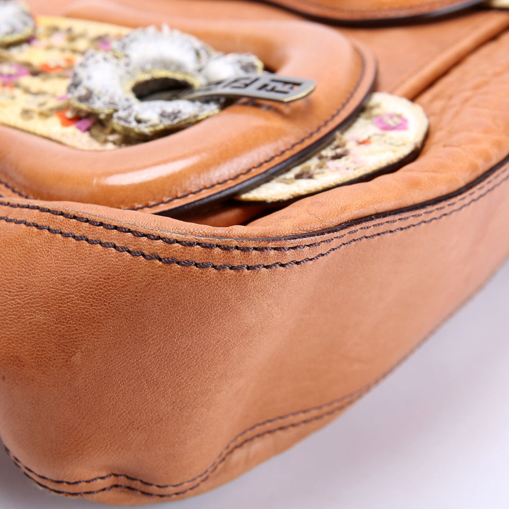 8BN165 B Bag Leather Embroidered Brown