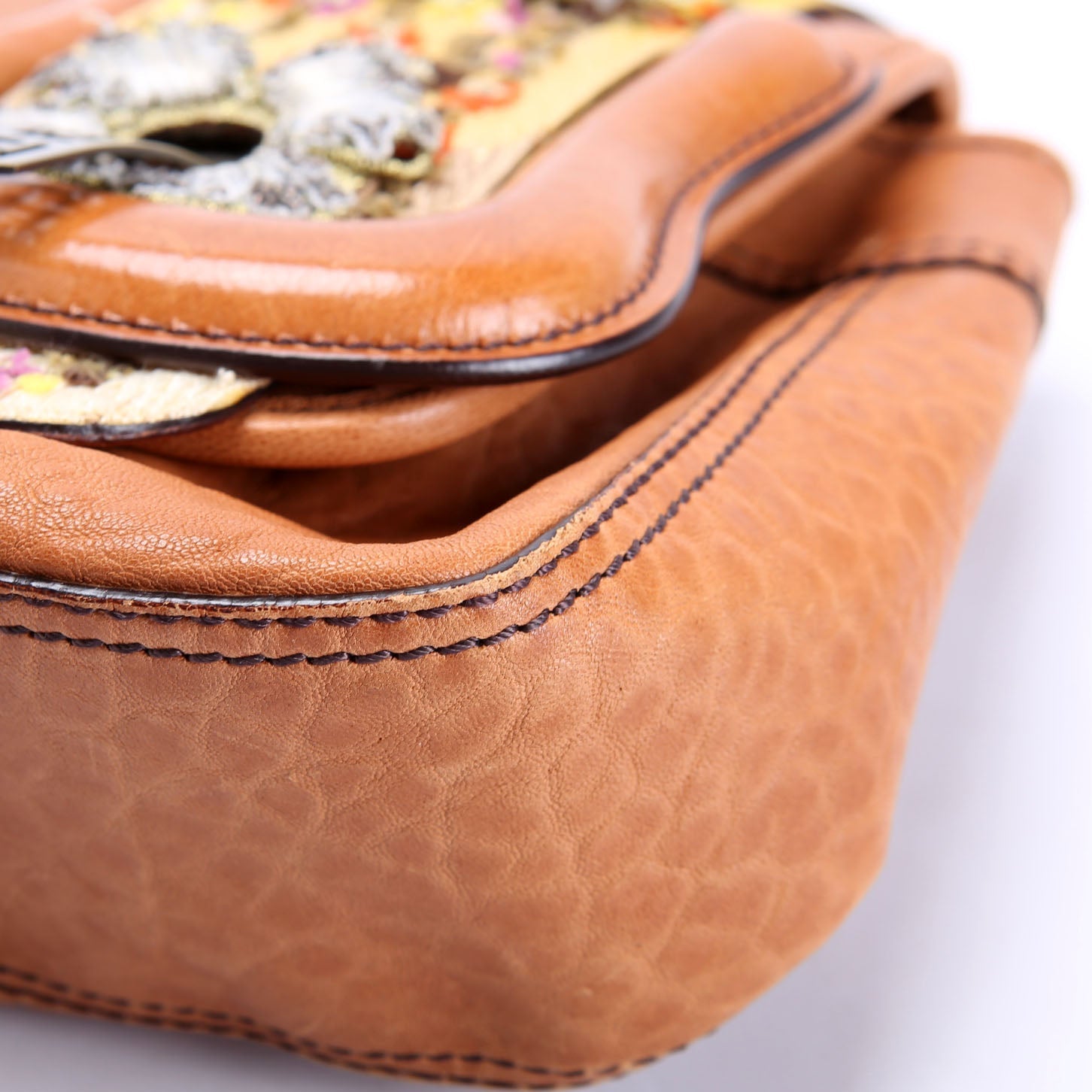 8BN165 B Bag Leather Embroidered Brown